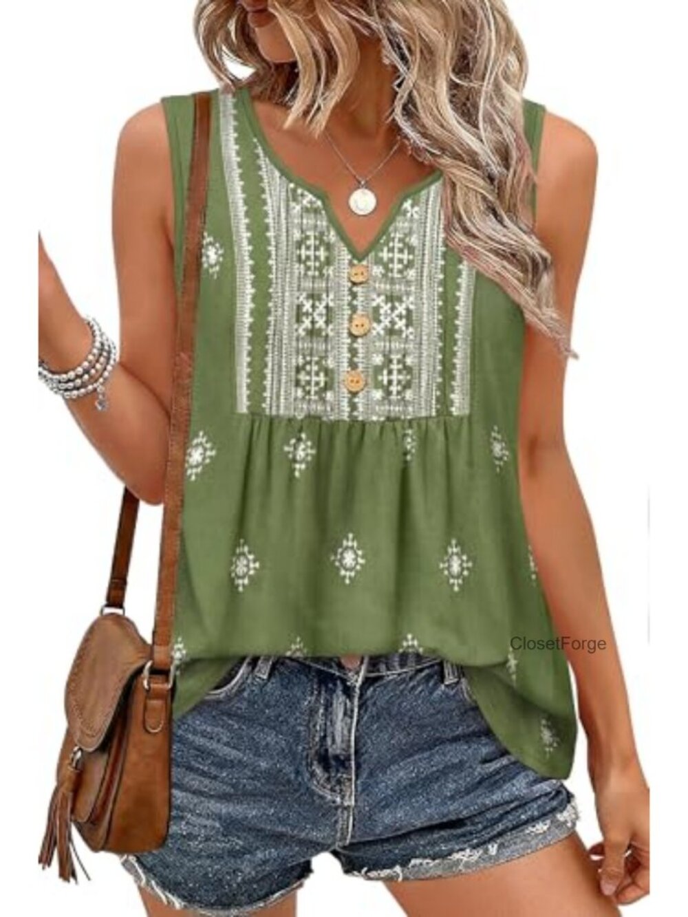 Women's Sleeveless Tank Top V Neck Button Pleated Loose Blouse